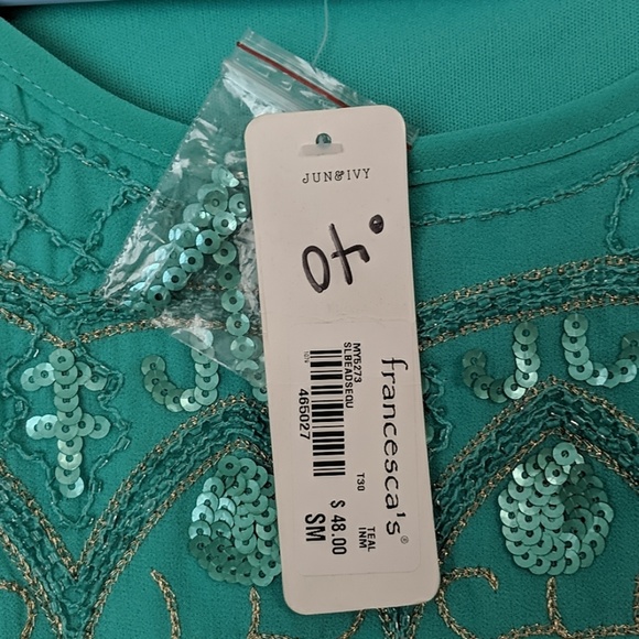 Beautiful sleeveless teal dress with sequin front - Picture 3 of 4